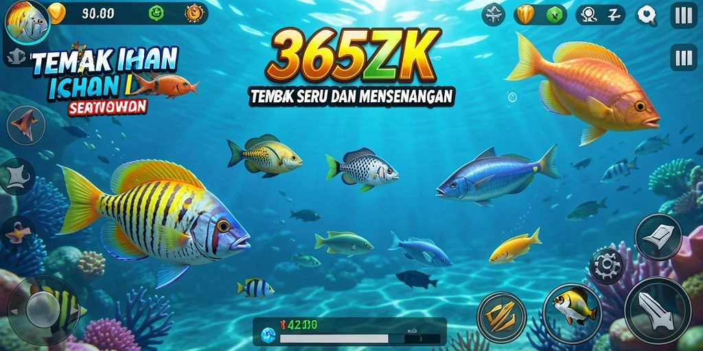 Tangkapan layar gameplay 365ZK menampilkan aksi menembak ikan yang seru.