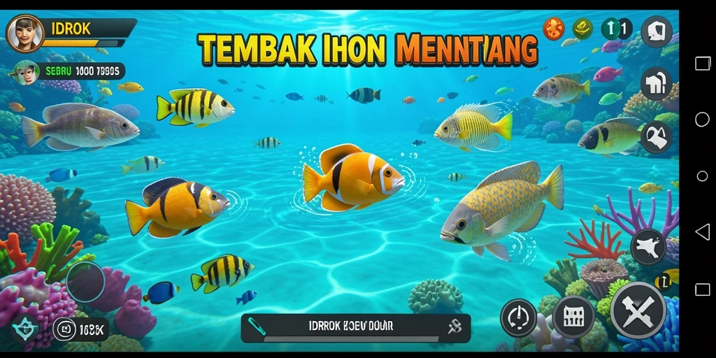 Tampilan gameplay memancing ikan yang seru di IDROK.