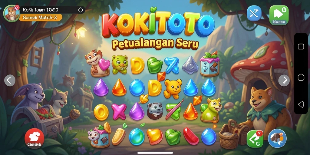Tampilan gameplay KOKITOTO dengan objek match-3 yang cerah dan menarik.