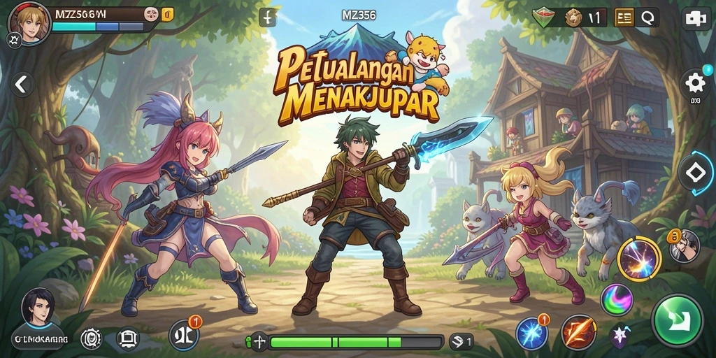 Screenshot MZ356 menampilkan karakter Anime dalam aksi mengesankan di dunia fantasi.