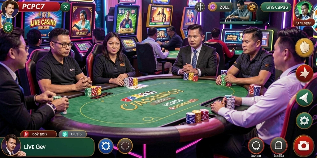 Gameplay Live Casino PCPC7 dengan dealer profesional dan grafik yang menawan.