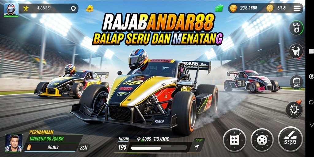 Tangkapan layar gameplay RAJABANDAR88 yang mendebarkan saat balapan.