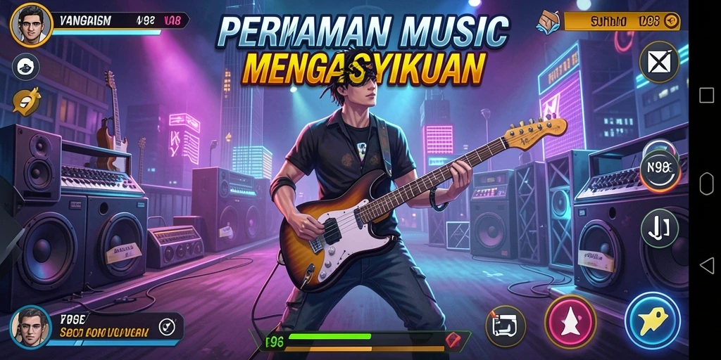 Tampilan gameplay V98 yang menarik dengan momen seru bermain musik.